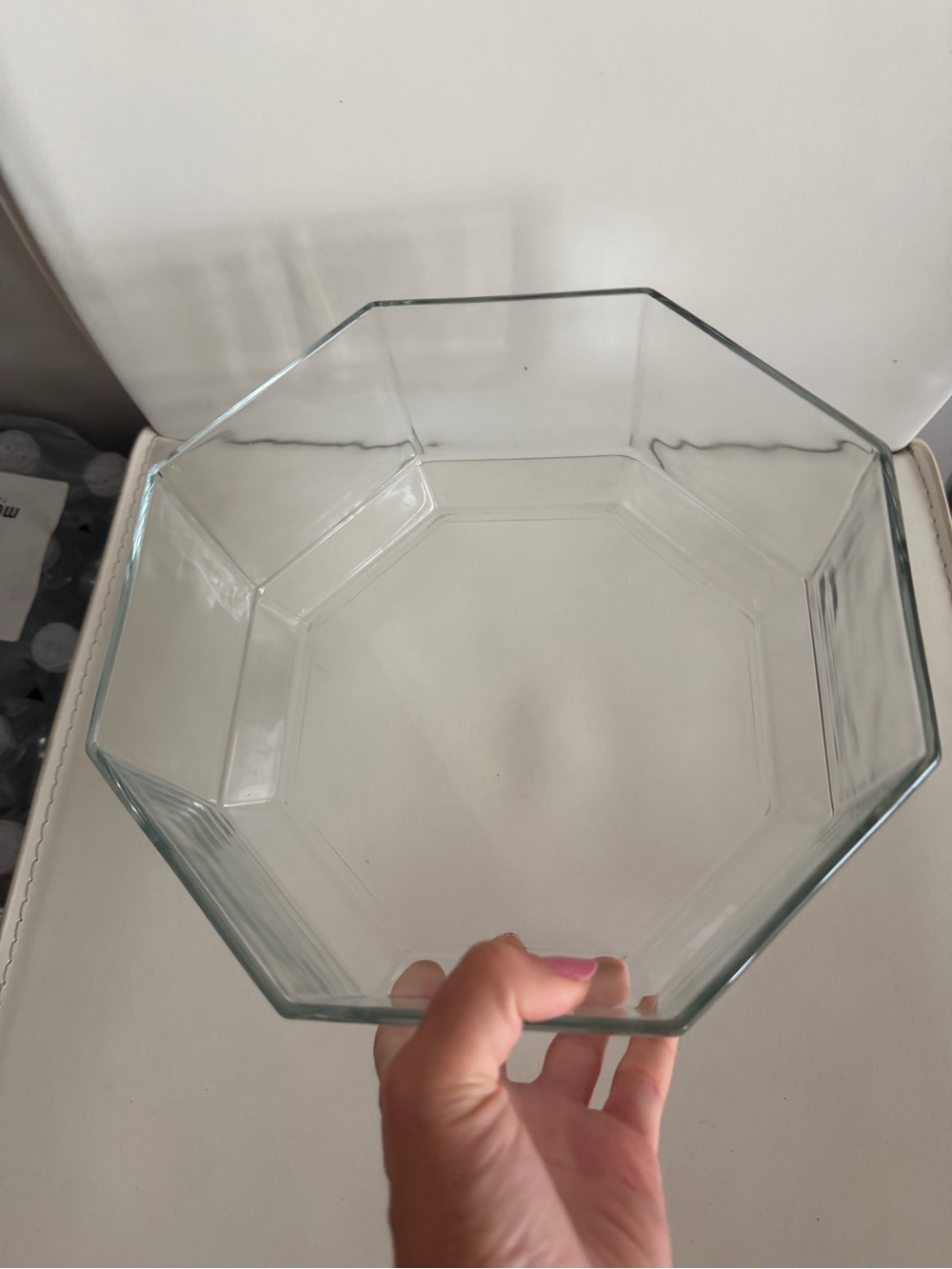 🗽CB2 Glass Octagonal Serving Bowl - White/Clear
